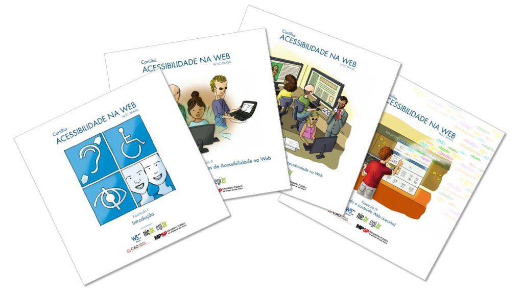 Imagem das capas das quatro cartilhas de acessibilidade do W3C.