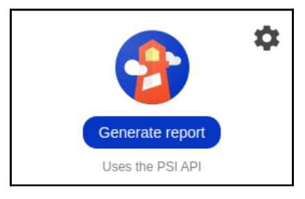 Tela de configuração com dois botões, uma engrenagem e o segundo botão com a descrição Generate Report.