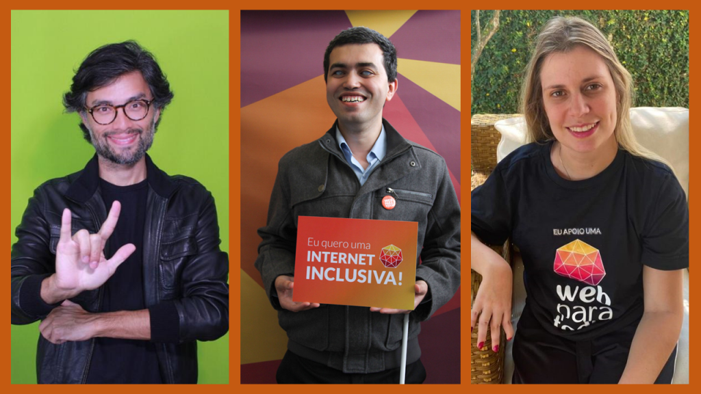 Mosaico com três fotos em close de Alexandre Ohkawa, Leonardo Gleison e Nathalia Blagevitch.